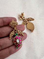 Gold polish kundan, ruby and emerald paisley earrings-Earrings-CI-House of Taamara