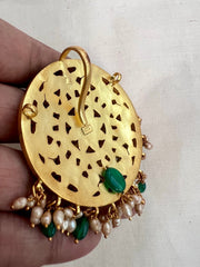 Gold polish kundan, ruby and emerald pendant-Silver Neckpiece-CI-House of Taamara