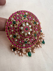 Gold polish kundan, ruby and emerald pendant-Silver Neckpiece-CI-House of Taamara