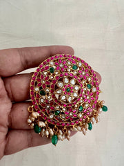 Gold polish kundan, ruby and emerald pendant-Silver Neckpiece-CI-House of Taamara