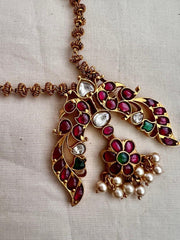 Gold polish kundan, ruby and emerald pendant chain-Silver Neckpiece-CI-House of Taamara