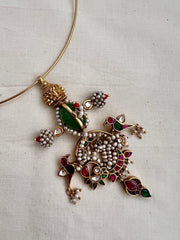 Gold polish kundan, ruby and emerald pendant hasli with pearls-Silver Neckpiece-CI-House of Taamara