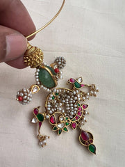 Gold polish kundan, ruby and emerald pendant hasli with pearls-Silver Neckpiece-CI-House of Taamara