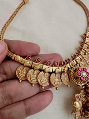 Gold polish kundan, ruby and emerald pendant with kasumala-Silver Neckpiece-CI-House of Taamara
