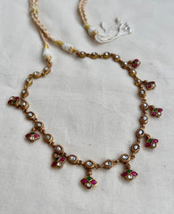 Gold polish kundan, ruby and emerald single line necklace-Silver Neckpiece-CI-House of Taamara