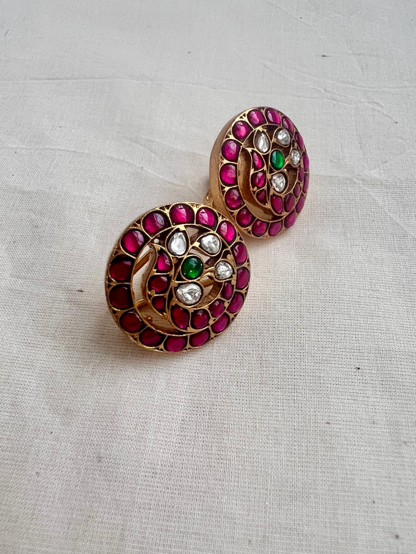 Gold polish kundan, ruby and emerald studs-Earrings-CI-House of Taamara
