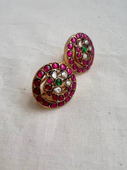 Gold polish kundan, ruby and emerald studs-Earrings-CI-House of Taamara