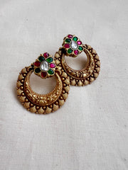 Gold polish kundan, ruby and emerald studs-Earrings-CI-House of Taamara