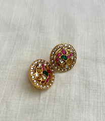 Gold polish kundan, ruby and emerald studs-Earrings-CI-House of Taamara