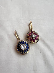 Gold polish kundan, ruby and iolite reversible earrings-Earrings-CI-House of Taamara