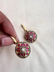 Gold polish kundan, ruby and iolite reversible earrings-Earrings-CI-House of Taamara