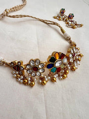 Gold polish kundan, ruby and navrathana choker with pearls, SET-Silver Neckpiece-CI-House of Taamara