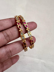 Gold polish kundan & ruby bangles, 2.7, PAIR-Silver Bracelet-CI-House of Taamara