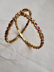 Gold polish kundan & ruby bangles, 2.7, PAIR-Silver Bracelet-CI-House of Taamara