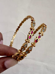 Gold polish kundan & ruby bangles, 2.7, PAIR-Silver Bracelet-CI-House of Taamara