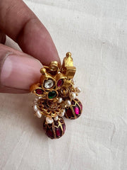 Gold polish kundan & ruby bead earrings with pearls-Earrings-CI-House of Taamara