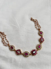 Gold polish kundan & ruby choker with pearl chain-Silver Neckpiece-CI-House of Taamara
