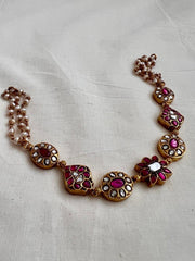Gold polish kundan & ruby choker with pearl chain-Silver Neckpiece-CI-House of Taamara