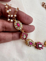 Gold polish kundan & ruby choker with pearl chain-Silver Neckpiece-CI-House of Taamara