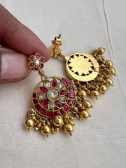 Gold polish kundan & ruby earrings-Earrings-CI-House of Taamara