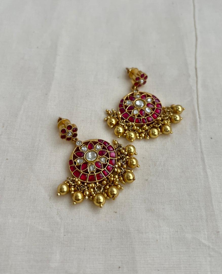 Gold polish kundan & ruby earrings-Earrings-CI-House of Taamara