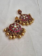 Gold polish kundan & ruby earrings-Earrings-CI-House of Taamara