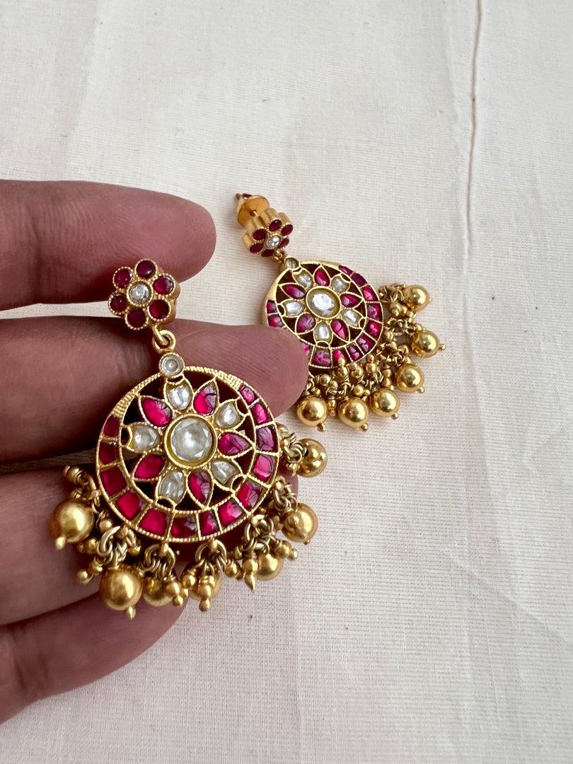 Gold polish kundan & ruby earrings-Earrings-CI-House of Taamara