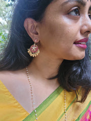 Gold polish kundan & ruby earrings-Earrings-CI-House of Taamara