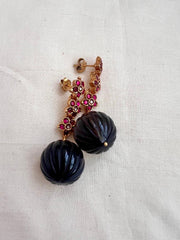 Gold polish kundan & ruby earrings with black onyx beads-Earrings-CI-House of Taamara