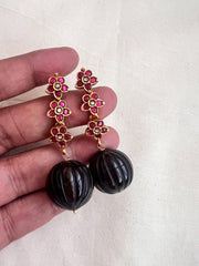 Gold polish kundan & ruby earrings with black onyx beads-Earrings-CI-House of Taamara