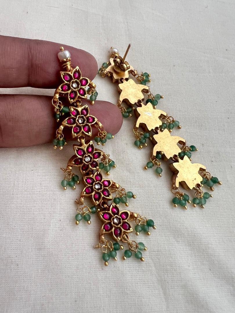 Gold polish kundan & ruby earrings with jade beads-Earrings-CI-House of Taamara