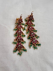 Gold polish kundan & ruby earrings with jade beads-Earrings-CI-House of Taamara