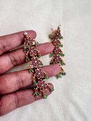 Gold polish kundan & ruby earrings with jade beads-Earrings-CI-House of Taamara