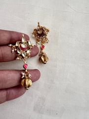 Gold polish kundan & ruby earrings with pearls-Earrings-CI-House of Taamara