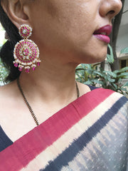 Gold polish kundan & ruby earrings with pearls and ruby beads-Earrings-CI-House of Taamara