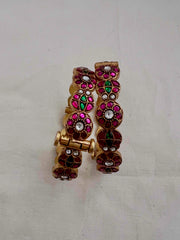 Gold polish kundan, ruby & emerald bangles, PAIR-Silver Bracelet-CI-House of Taamara