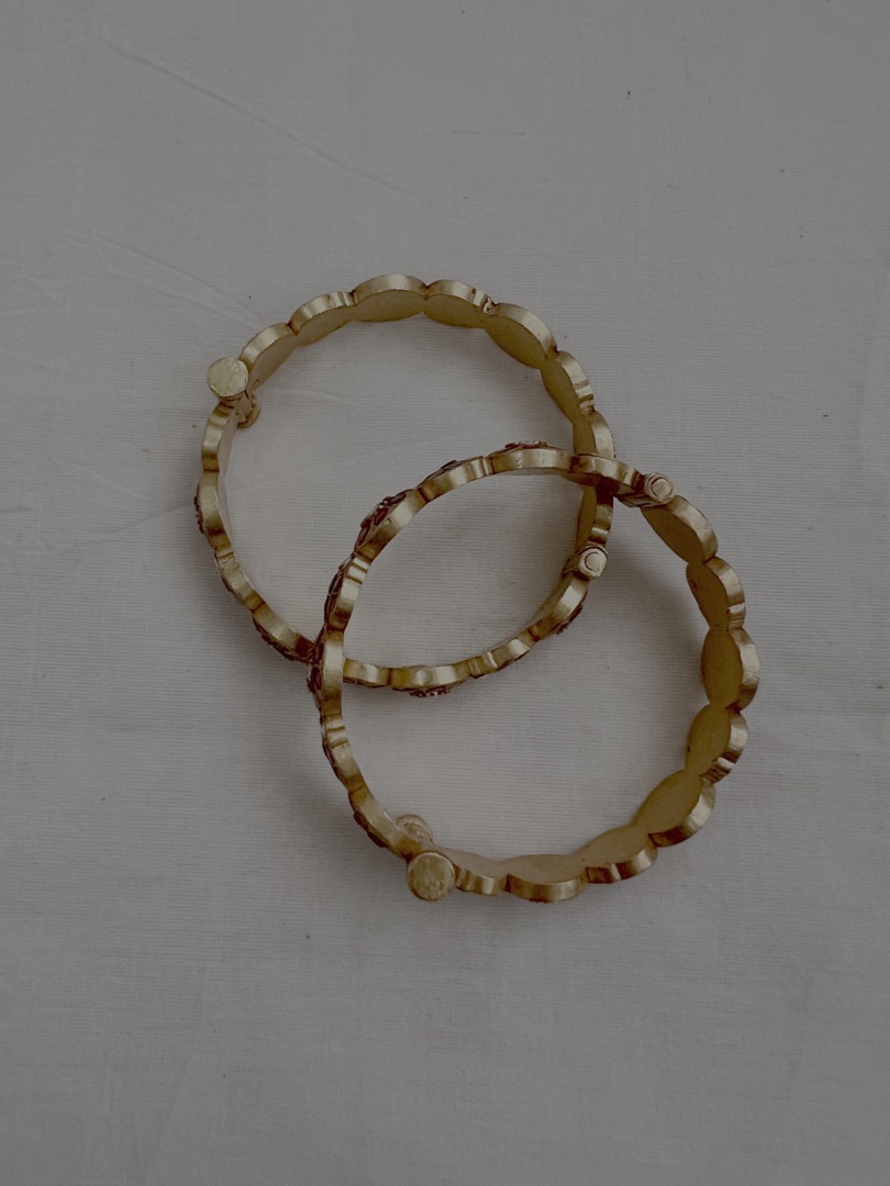 Gold polish kundan, ruby & emerald bangles, PAIR-Silver Bracelet-CI-House of Taamara