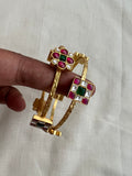 Gold polish kundan, ruby & emerald bangles, pair-Silver Bracelet-CI-House of Taamara