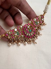 Gold polish kundan, ruby & emerald choker with pearls-Silver Neckpiece-CI-House of Taamara