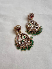 Gold polish kundan, ruby & emerald earrings with pearls-Earrings-CI-House of Taamara