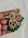 Gold polish kundan, ruby & emerald earrings with pearls and green onyx beads-Earrings-CI-House of Taamara