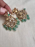 Gold polish kundan, ruby & emerald earrings with pearls & jade beads-Earrings-CI-House of Taamara