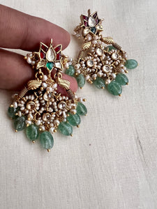 Gold polish kundan, ruby & emerald earrings with pearls & jade beads-Earrings-CI-House of Taamara