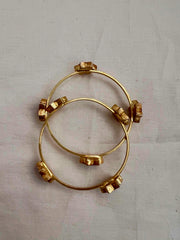 Gold polish kundan, ruby & emerald flower bangles, PAIR-Silver Bracelet-CI-House of Taamara