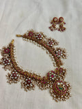 Gold polish kundan, ruby & emerald gutapusulu necklace with earrings, set-Silver Neckpiece-CI-House of Taamara