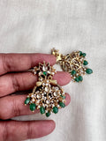 Gold polish kundan, ruby & emerald hangings with pearls and jade beads-Earrings-CI-House of Taamara