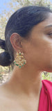 Gold polish kundan, ruby & emerald hangings with pearls and jade beads-Earrings-CI-House of Taamara