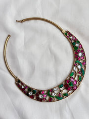 Gold polish kundan, ruby & emerald hasli necklace-Silver Neckpiece-CI-House of Taamara
