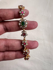 Gold polish kundan, ruby & emerald hook bracelet-Silver Bracelet-CI-House of Taamara