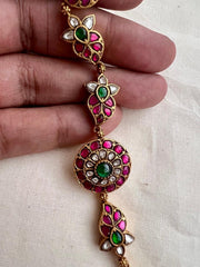 Gold polish kundan, ruby & emerald hook bracelet-Silver Bracelet-CI-House of Taamara